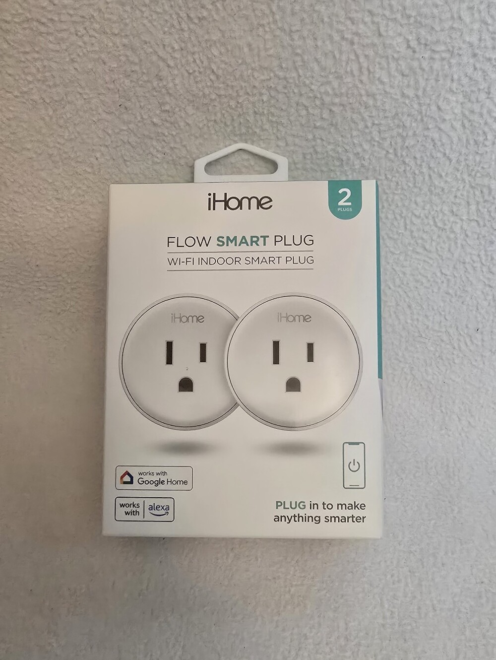 iHome Flow Smart Plug Wi‑Fi Indoor Smart Plug - White (2 Pack)